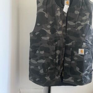 Bape Carhartt Black and Gray Camo Quilted Utility Vest XL NWOT Utility Prsitine